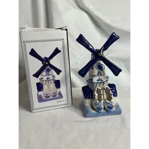 Hand-Painted Delft Blue Mill w/Clogs